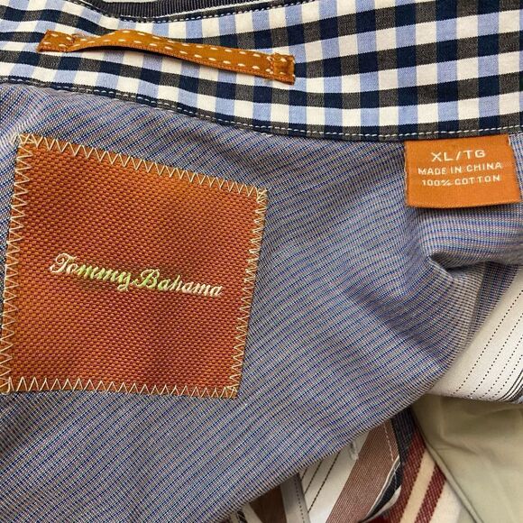 Tommy Bahama Striped Long Sleeve Button Down Dress Shirt White Burgundy Navy XL - Picture 3 of 4